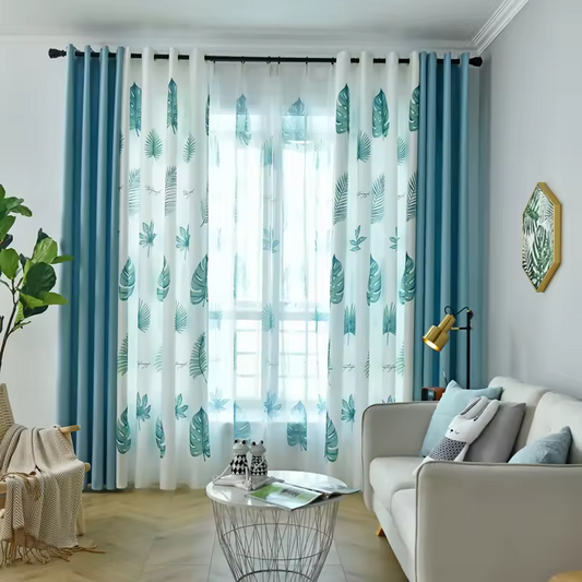 Blue Leaf Polyester Curtain